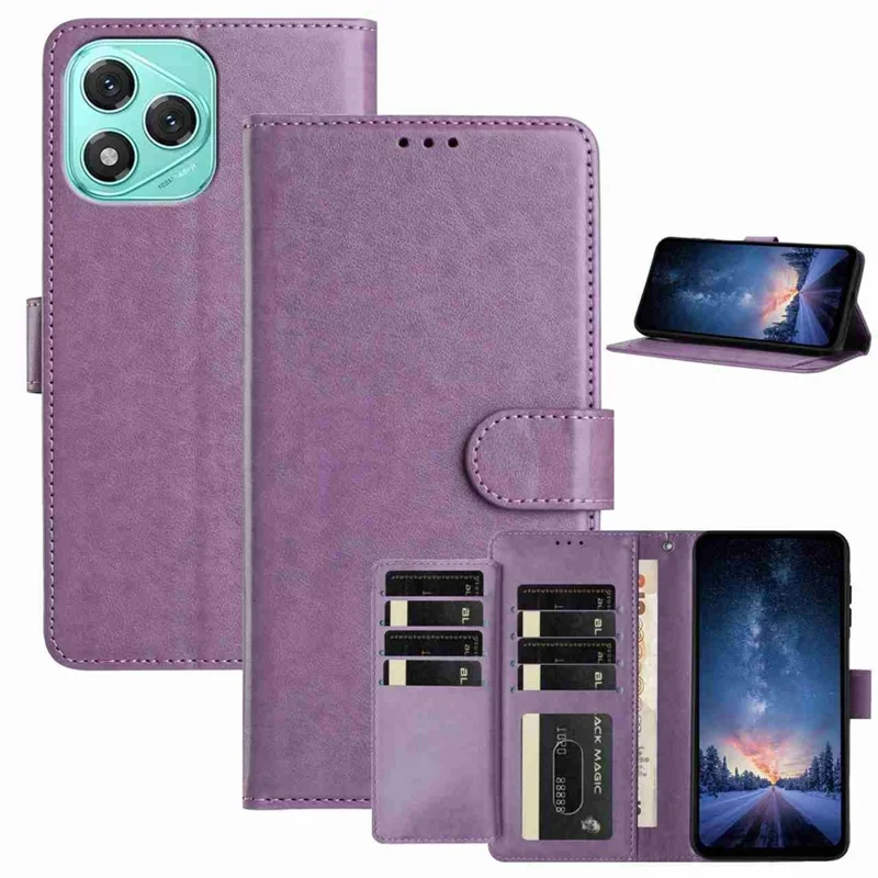 For Honor 400 Lite 5G Wallet Phone Case Stand PU Leather Folio Flip Cover with 8 Card Slot - Purple