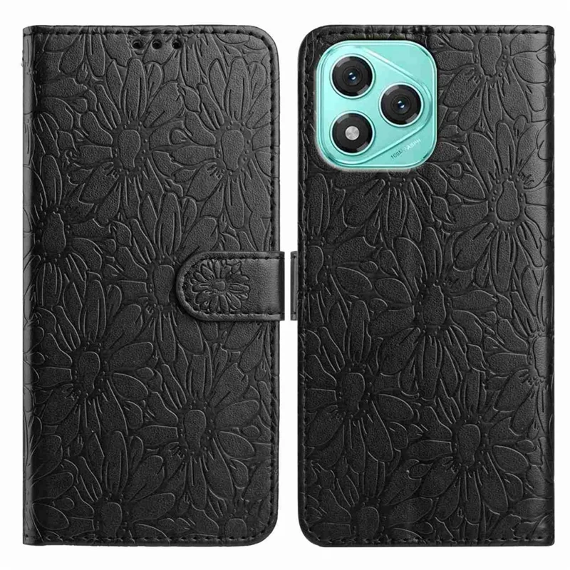 For Honor 400 Lite 5G Leather Case Daisy Imprint Wallet Stand Phone Protective Cover - Black