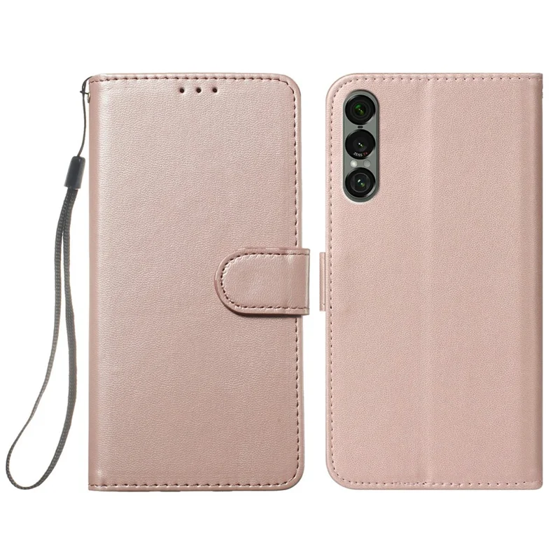 Capa para Sony Xperia 1 VII em Couro PU com Flip, Porta-cartões e Suporte - Dourado Rosa