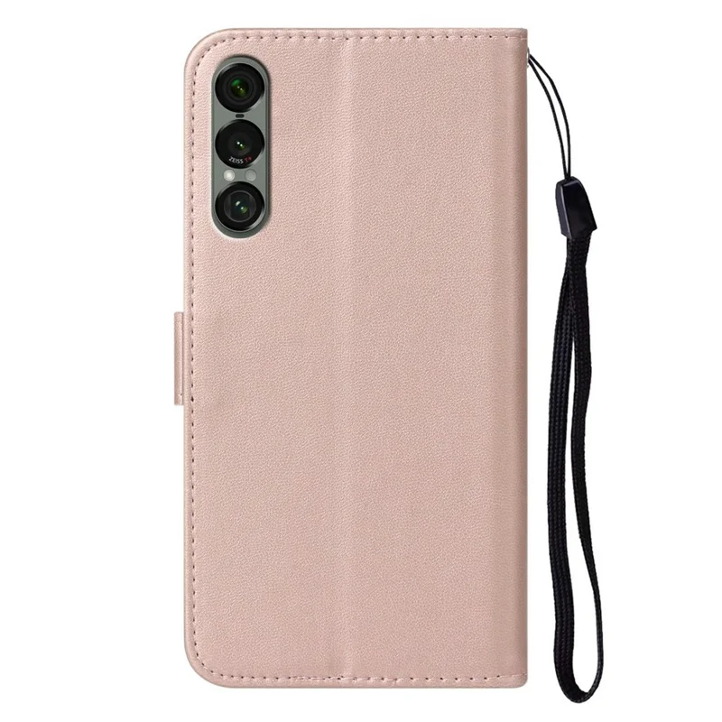 Capa para Sony Xperia 1 VII em Couro PU com Flip, Porta-cartões e Suporte - Dourado Rosa