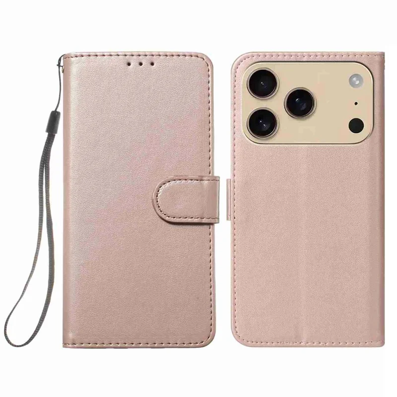 For iPhone 17 Pro Case PU Leather Flip Phone Cover Wallet Card Slot Holder - Rose Gold