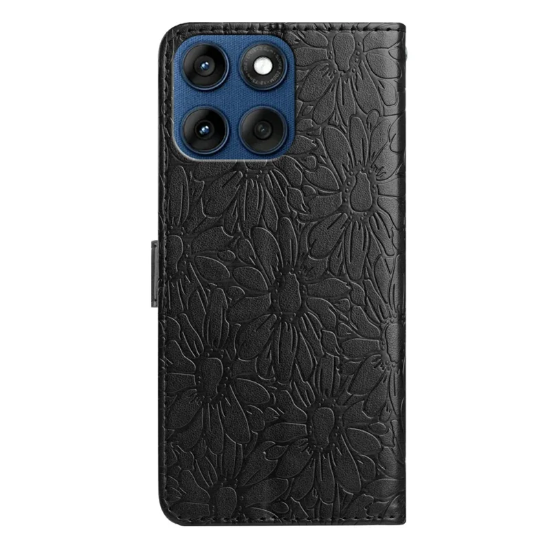 Funda de Cuero para Motorola Edge 60 5G / 60 Fusion 5G / 60s 5G con Estampado de Margarita, Soporte de Cartera, Funda Protectora para Teléfono - Negro