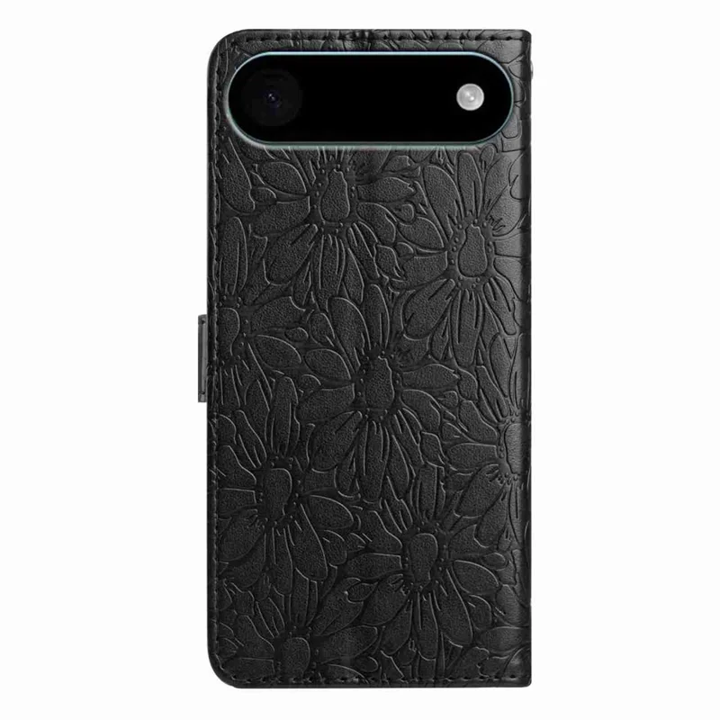 For iPhone 17 Air Leather Case Daisy Imprint Wallet Stand Phone Protective Cover - Black