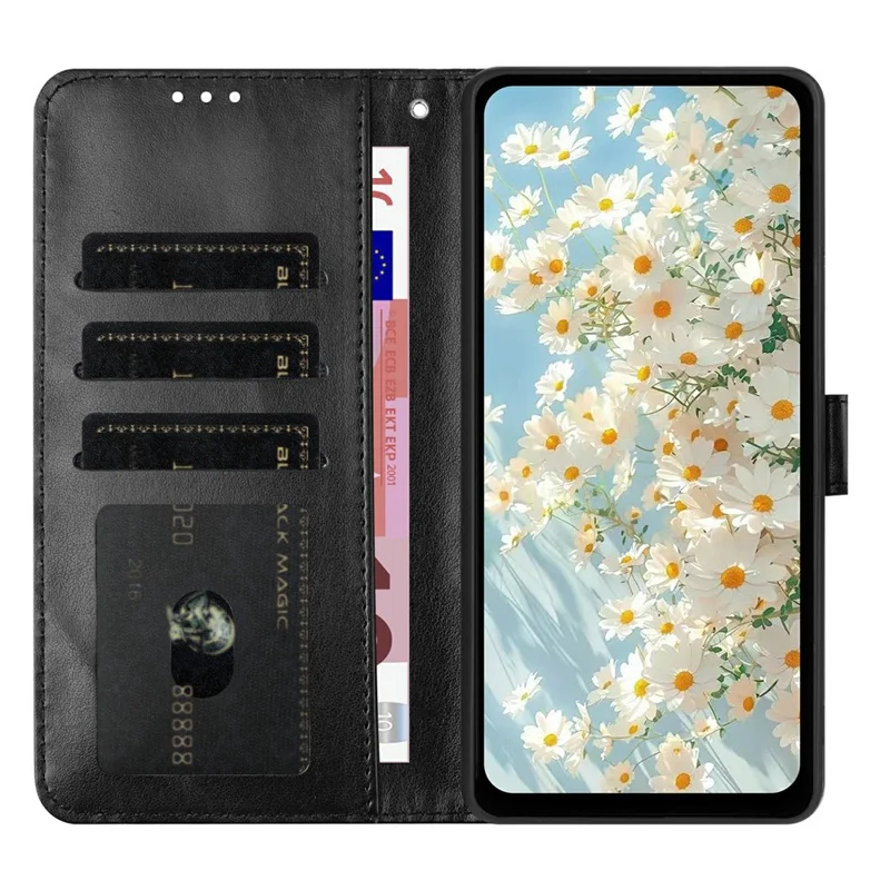 Leer hoesje voor iPhone 17 Pro Max met madeliefjesprint, portemonnee, standaard, beschermmantel - Zwart