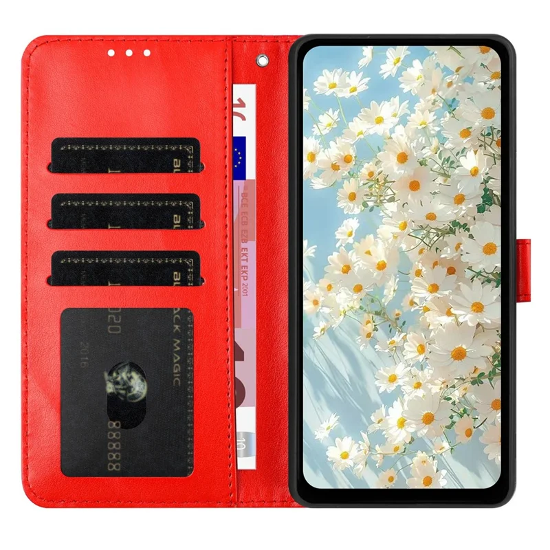 For iPhone 18 Pro Max / 17 Pro Max Leather Case Daisy Imprint Wallet Stand Phone Protective Cover - Red