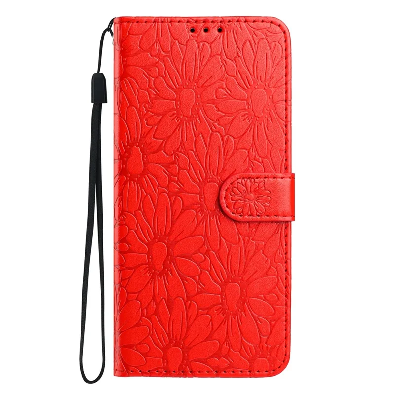 For iPhone 18 Pro Max / 17 Pro Max Leather Case Daisy Imprint Wallet Stand Phone Protective Cover - Red