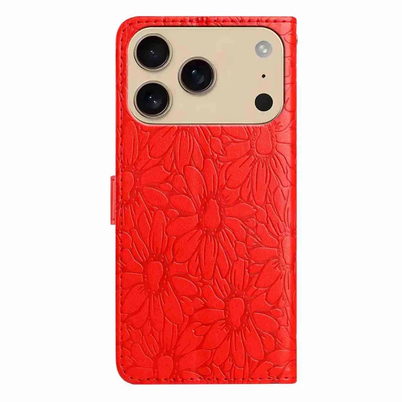 For iPhone 18 Pro Max / 17 Pro Max Leather Case Daisy Imprint Wallet Stand Phone Protective Cover - Red