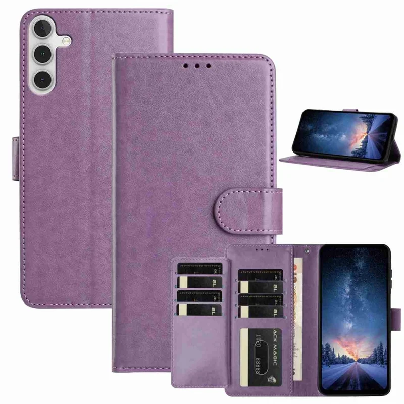 For Samsung Galaxy S25 FE Wallet Phone Case Stand PU Leather Folio Flip Cover with 8 Card Slot - Purple