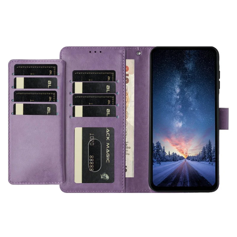 For Samsung Galaxy S25 FE Wallet Phone Case Stand PU Leather Folio Flip Cover with 8 Card Slot - Purple