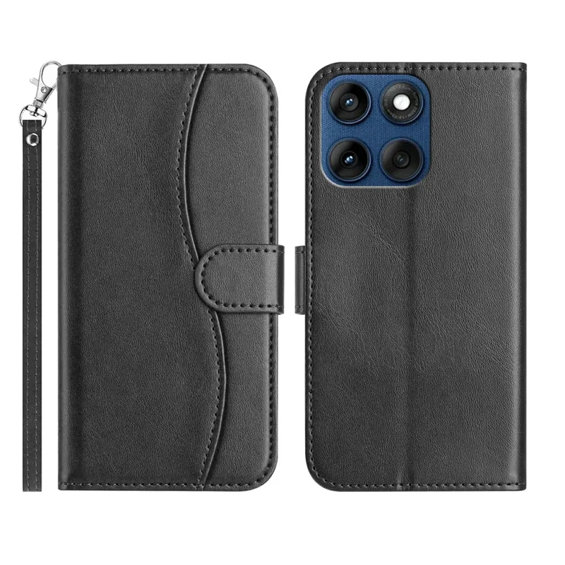 Custodia a Portafoglio per Motorola Edge 60 5G / 60 Fusion 5G / 60s 5G in Pelle PU con Cover per Telefono a Forma di S, Cuciture di Design e Cinturino - Nero