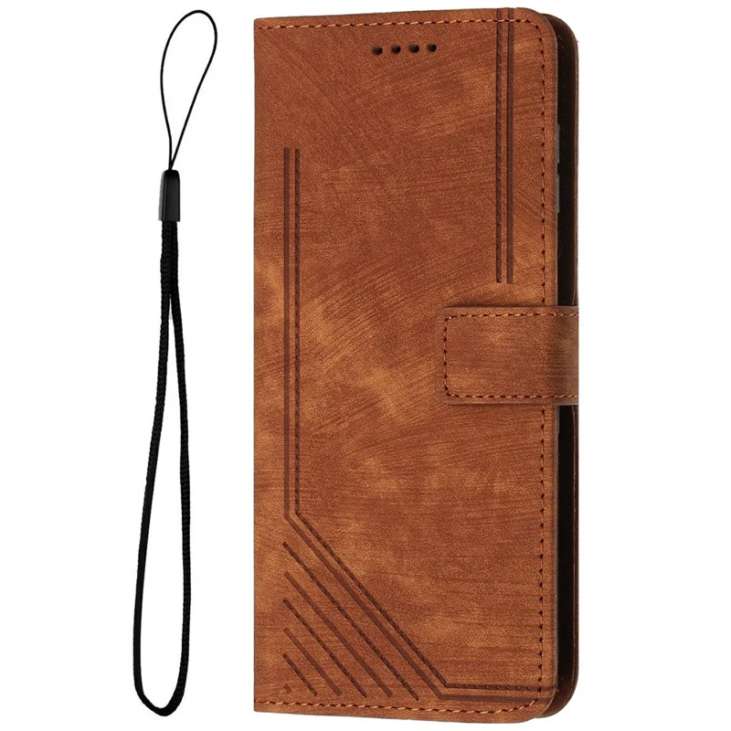 Stand Case for Honor 400 Pro 5G (Global) Imprinted Lines Leather Phone Cover - Brown