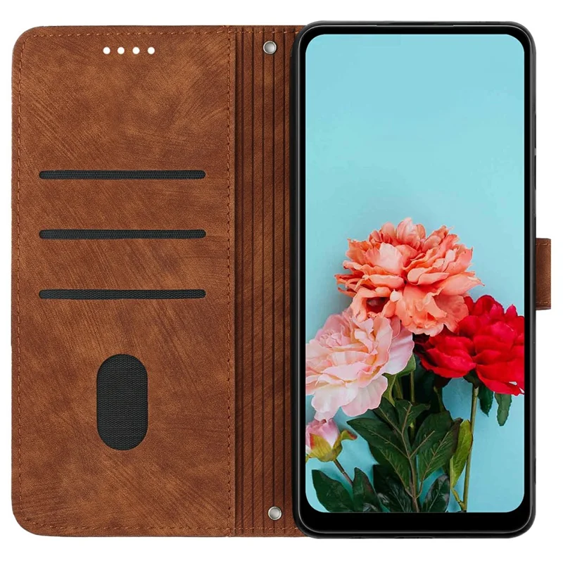 Stand Case for Honor 400 Pro 5G (Global) Imprinted Lines Leather Phone Cover - Brown