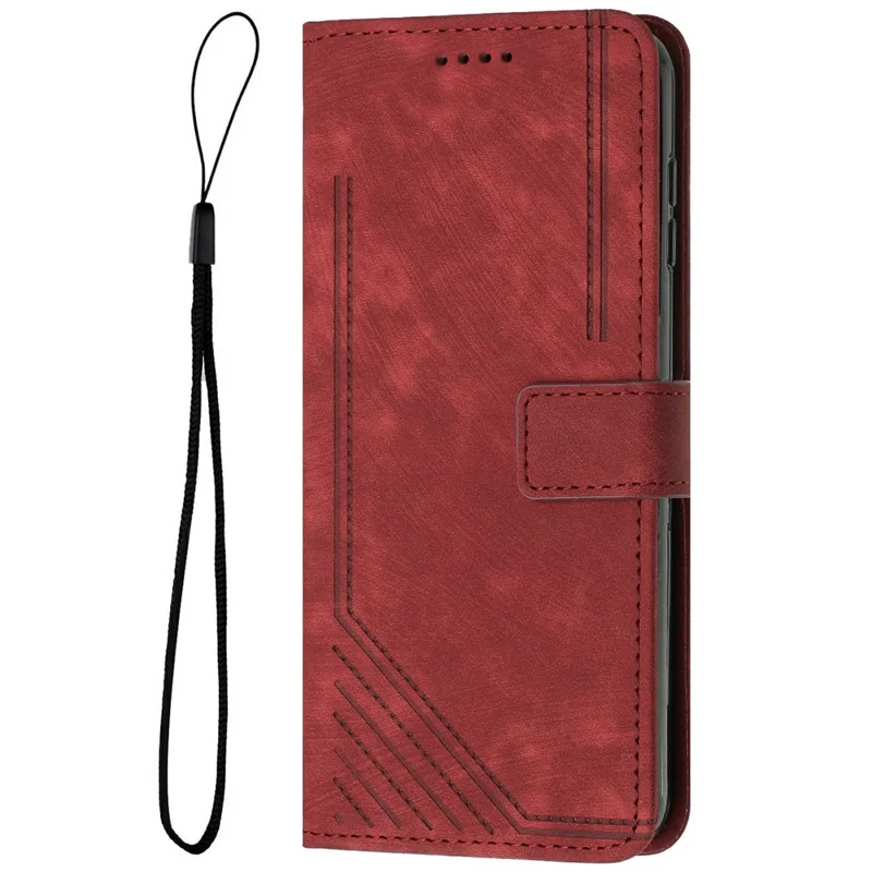 Stand Case for Honor 400 Pro 5G (Global) Imprinted Lines Leather Phone Cover - Red