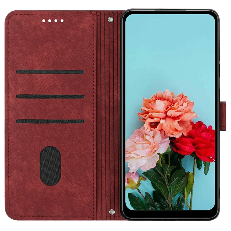 Stand Case for Honor 400 Pro 5G (Global) Imprinted Lines Leather Phone Cover - Red