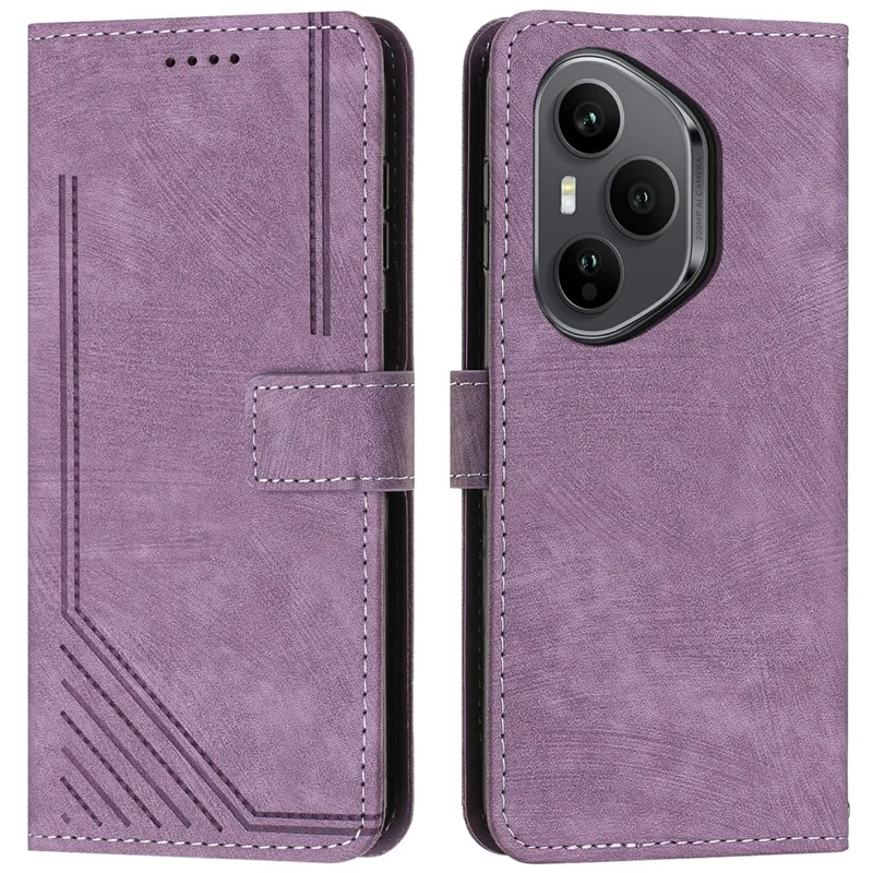 Stand Case for Honor 400 Pro 5G (Global) Imprinted Lines Leather Phone Cover - Purple