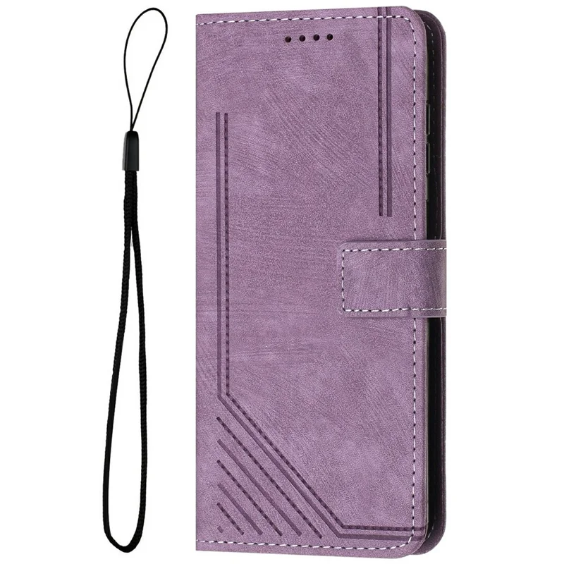 Stand Case for Honor 400 Pro 5G (Global) Imprinted Lines Leather Phone Cover - Purple