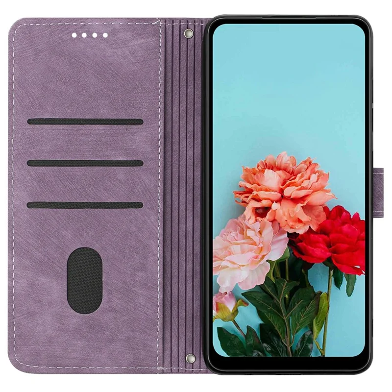 Stand Case for Honor 400 Pro 5G (Global) Imprinted Lines Leather Phone Cover - Purple