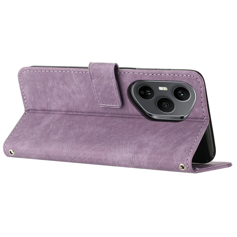 Stand Case for Honor 400 Pro 5G (Global) Imprinted Lines Leather Phone Cover - Purple