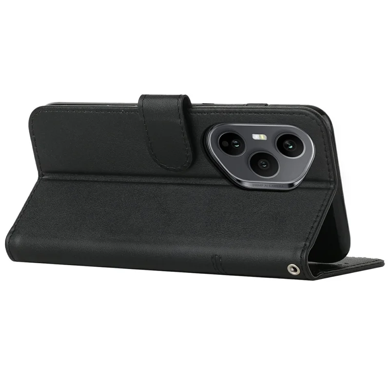 Leather Phone Case for Honor 400 Pro 5G (Global) Stand Wallet Flip Cover with Strap - Black