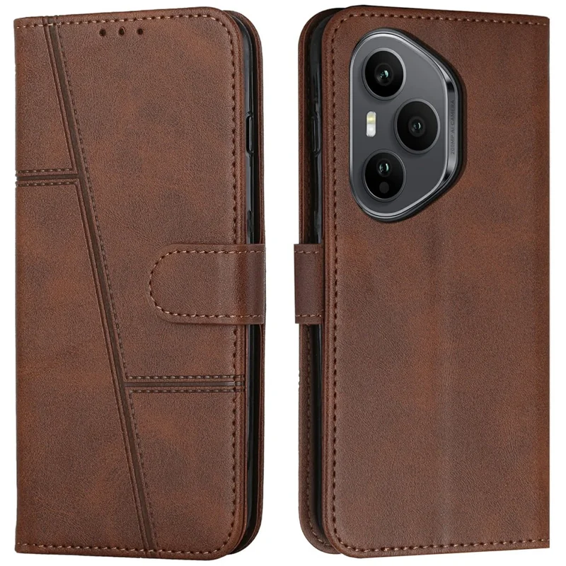 Leather Phone Case for Honor 400 Pro 5G (Global) Stand Wallet Flip Cover with Strap - Brown
