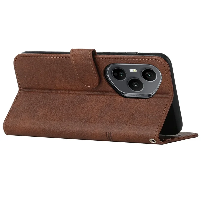 Leather Phone Case for Honor 400 Pro 5G (Global) Stand Wallet Flip Cover with Strap - Brown