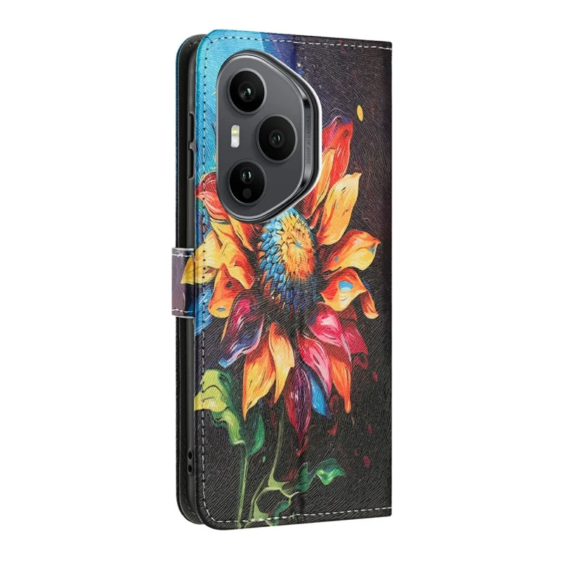 Wallet Case for Honor 400 5G (Global) Pattern Printing PU Leather Phone Cover with Lanyard - Sunflower