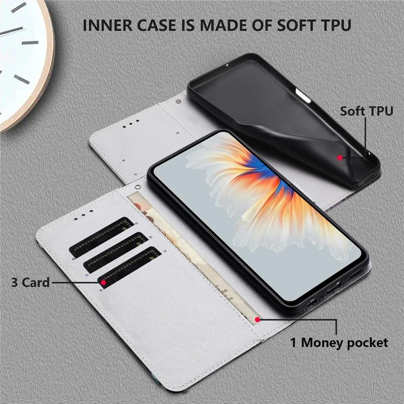 Wallet Case for Honor 400 5G (Global) Pattern Printing PU Leather Phone Cover with Lanyard - Sunflower