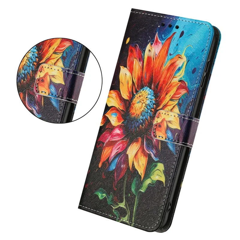 Wallet Case for Honor 400 5G (Global) Pattern Printing PU Leather Phone Cover with Lanyard - Sunflower