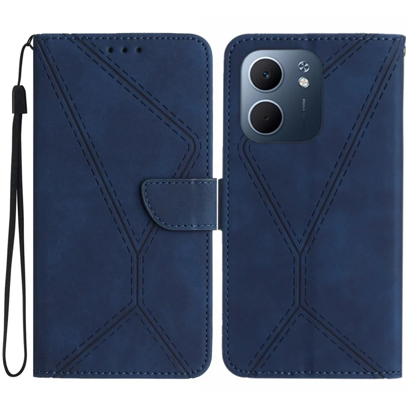 For Oppo A5x 5G  /  4G Case Skin Touch Lines Imprinted PU Leather Flip Phone Cover - Blue
