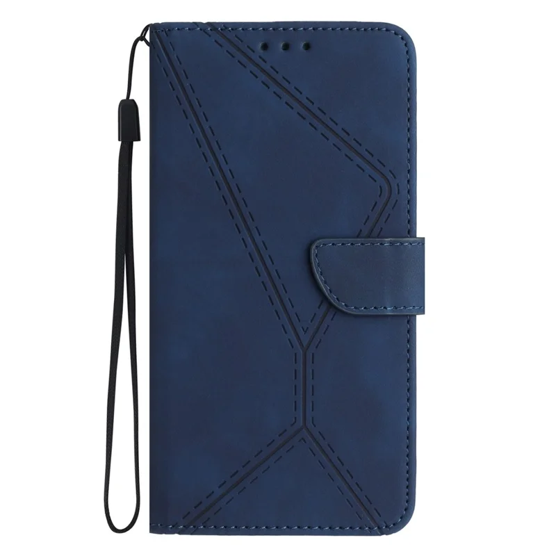 For Oppo A5x 5G  /  4G Case Skin Touch Lines Imprinted PU Leather Flip Phone Cover - Blue