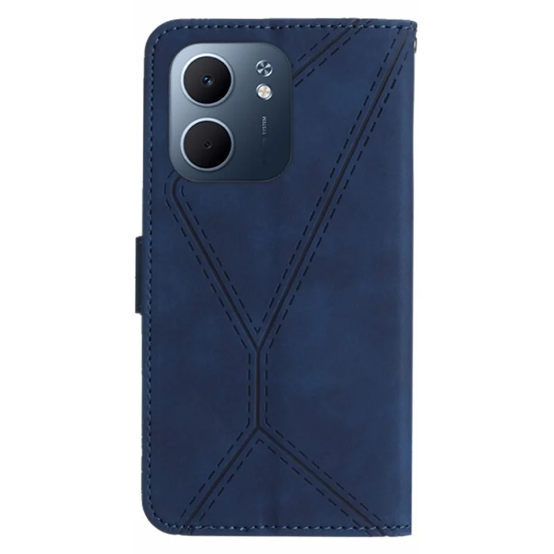 For Oppo A5x 5G  /  4G Case Skin Touch Lines Imprinted PU Leather Flip Phone Cover - Blue
