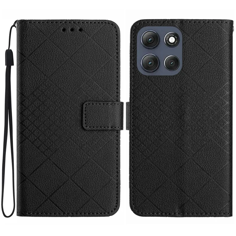 For Motorola Moto G86 5G Case Wallet Imprint PU Leather Flip Folio Phone Cover - Black