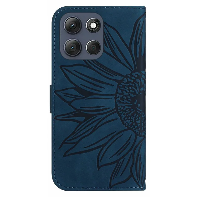 Für Motorola Moto G86 5G Hülle Sonnenblumen-Prägung Leder Brieftasche Handyhülle mit Handgelenkschlaufe - Dunkelblau