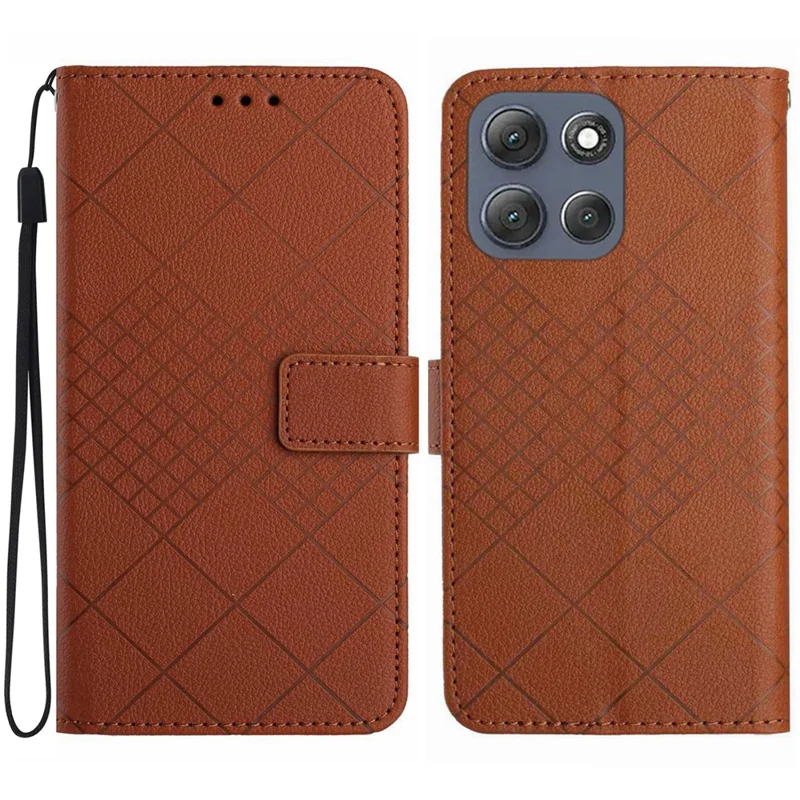 For Motorola Moto G56 5G Case Wallet Imprint PU Leather Flip Folio Phone Cover - Brown