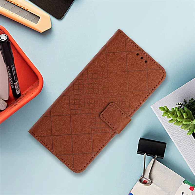 For Motorola Moto G56 5G Case Wallet Imprint PU Leather Flip Folio Phone Cover - Brown