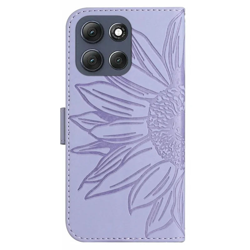 Für Motorola Moto G56 5G Hülle Sonnenblume Prägung Leder Geldbörse Handyhülle mit Handgelenkschlaufe - Hellviolett