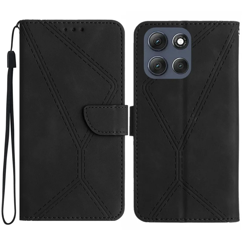 For Motorola Moto G56 5G Case Skin Touch Lines Imprinted PU Leather Flip Phone Cover - Black