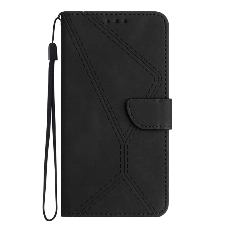 For Motorola Moto G56 5G Case Skin Touch Lines Imprinted PU Leather Flip Phone Cover - Black