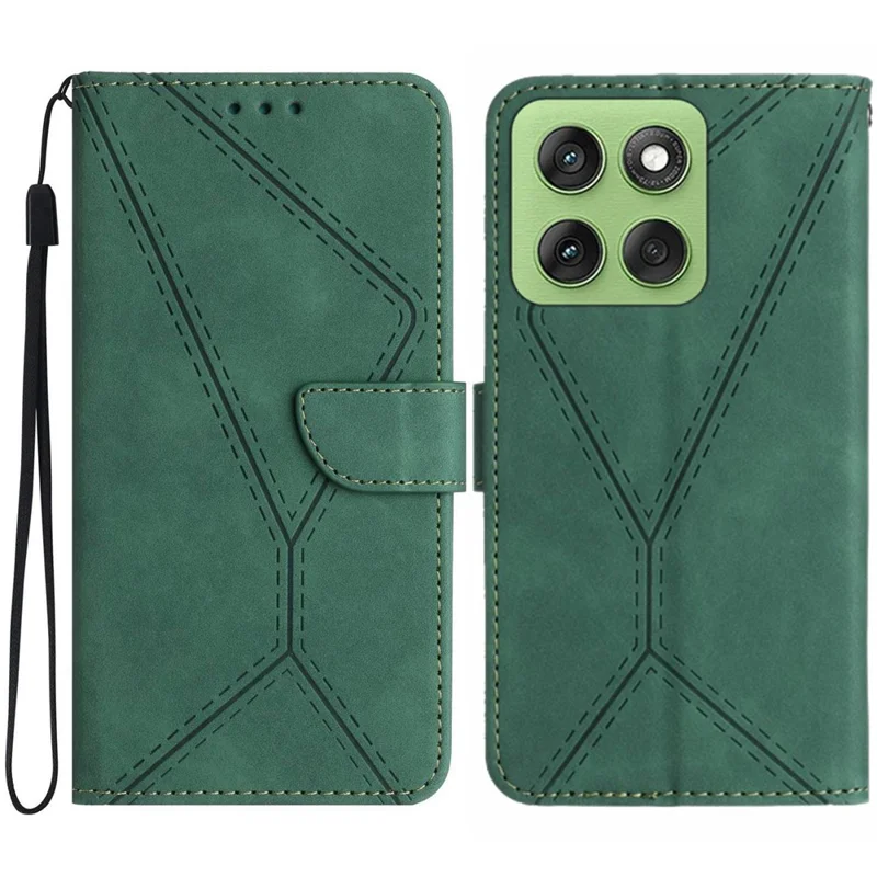For Motorola Edge 60 Pro 5G Case Skin Touch Lines Imprinted PU Leather Flip Phone Cover - Green