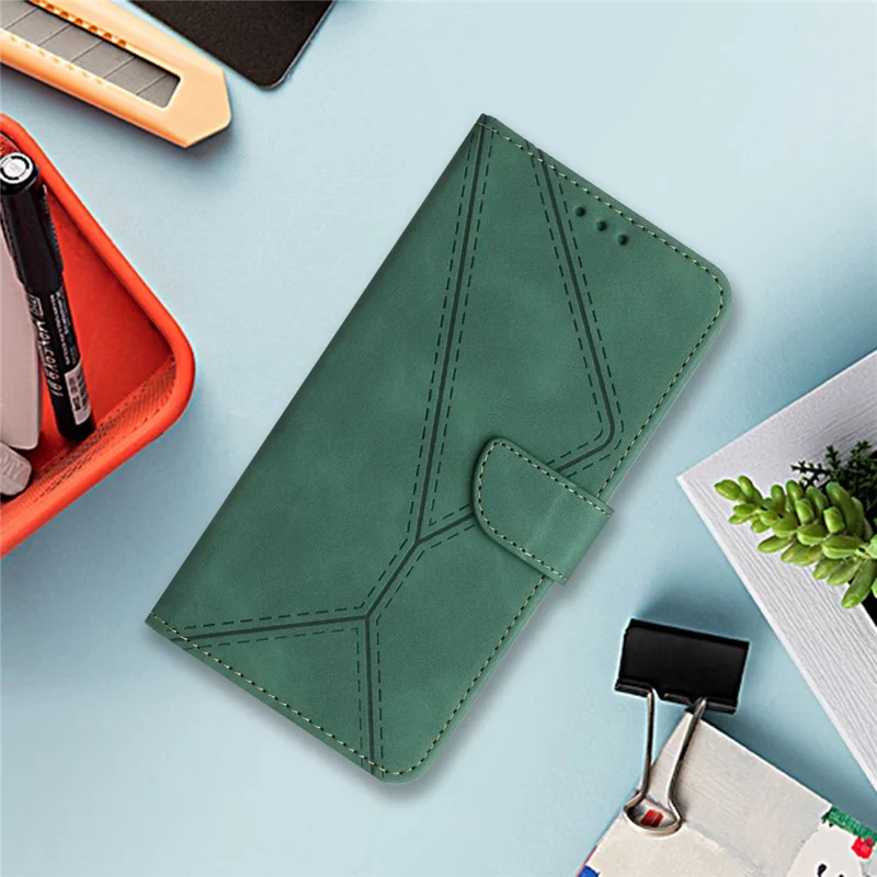 For Motorola Edge 60 Pro 5G Case Skin Touch Lines Imprinted PU Leather Flip Phone Cover - Green