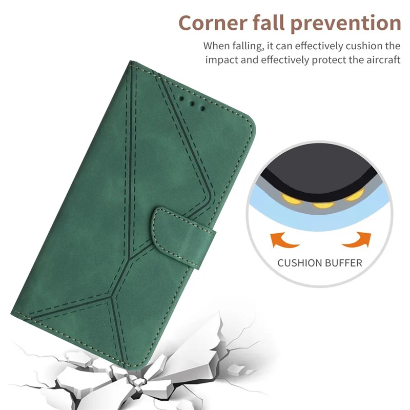 For Motorola Edge 60 Pro 5G Case Skin Touch Lines Imprinted PU Leather Flip Phone Cover - Green