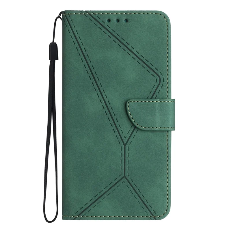 For Motorola Edge 60 Pro 5G Case Skin Touch Lines Imprinted PU Leather Flip Phone Cover - Green