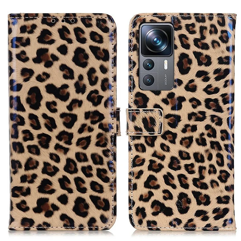 Para Xiaomi 12t 5g / 12T Pro 5G / Redmi K50 Ultra 5G Leopard Padrão Tape Pele Pelo PU Catarla de Catagem Mantagem Caso Fólio