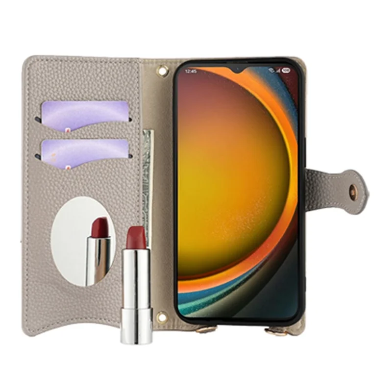 For Samsung Galaxy XCover7 Pro Leather Case Wallet Stand Cover Irregular Tail Style with Chain Strap - Grey