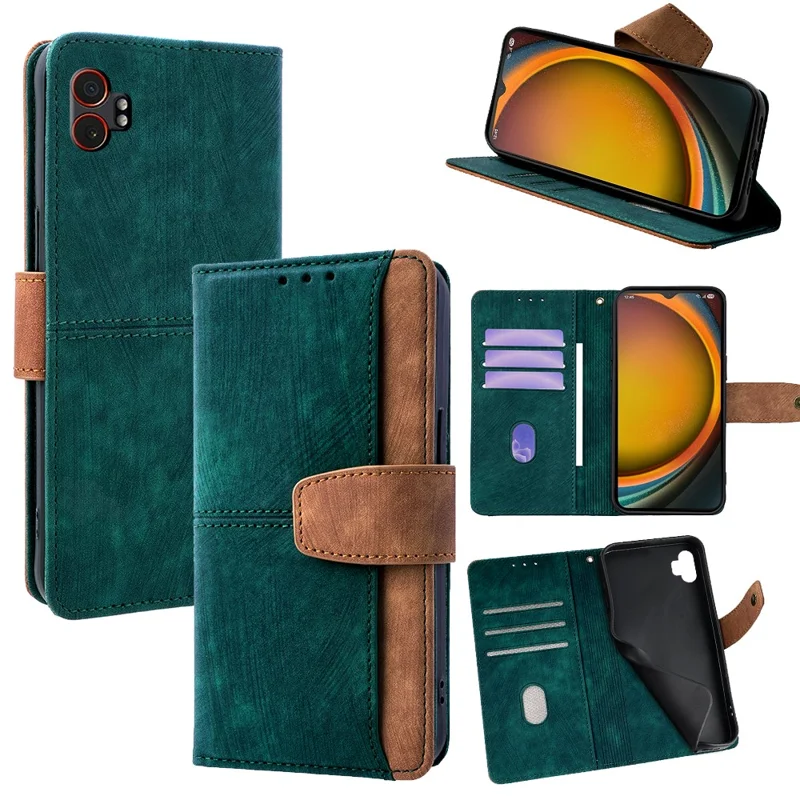 For Samsung Galaxy XCover7 Pro Case RFID Blocking Color Splicing PU Leather Wallet Phone Cover - Green