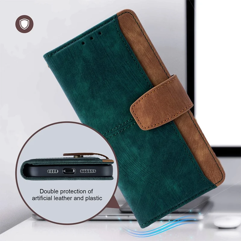 For Samsung Galaxy XCover7 Pro Case RFID Blocking Color Splicing PU Leather Wallet Phone Cover - Green