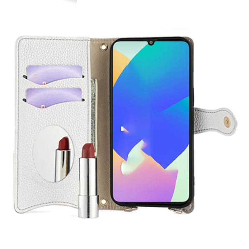 Чехол-кошелек для Samsung Galaxy F06 5G с подставкой и ремешком-цепочкой в стиле неровного хвоста - Белый