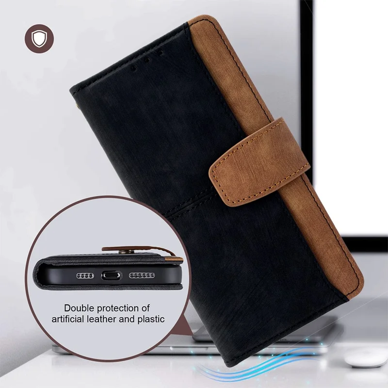For Xiaomi Redmi Note 14S 4G Case RFID Blocking Color Splicing PU Leather Wallet Phone Cover - Black