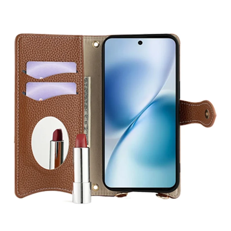 For vivo X200s 5G Leather Case Wallet Stand Cover Irregular Tail Style with Chain Strap - Brown
