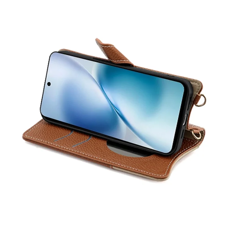 For vivo X200s 5G Leather Case Wallet Stand Cover Irregular Tail Style with Chain Strap - Brown